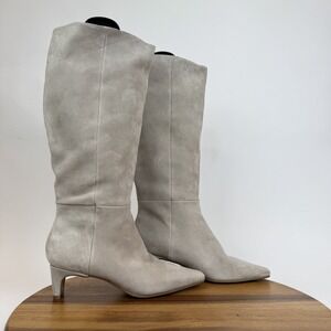 New Womens Steve Madden Dagne Beige Suede Knee High Heeled Boots‎ Size 7 M NWOB